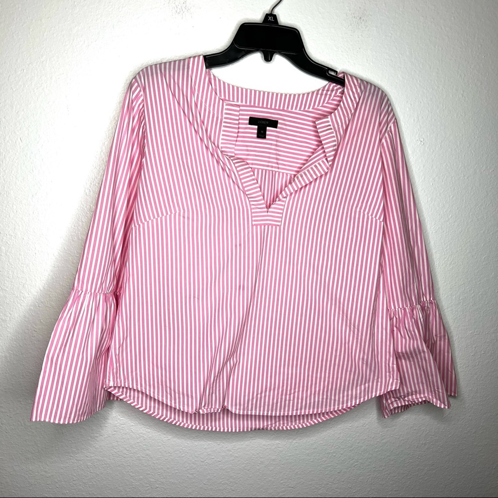 J. Crew Pink Bell Sleeve Striped Top